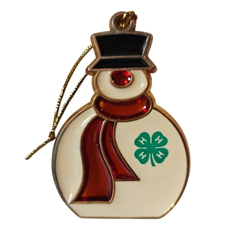 Vintage Snowman Stained Glass Ornament With Shamrock & Red Scarf